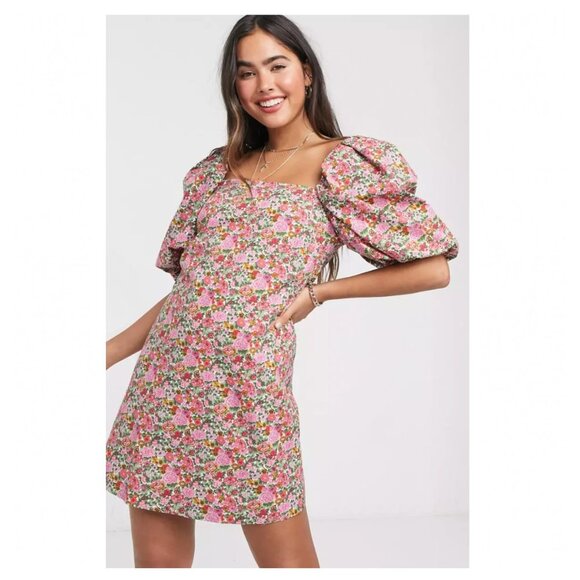 MNG Blogger Fav Volume Sleeve Floral Mini Dress - Picture 1 of 11